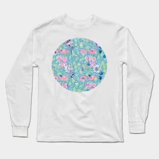 William Morris Style Floral Repeat #1 Marbled Paper Collage Long Sleeve T-Shirt